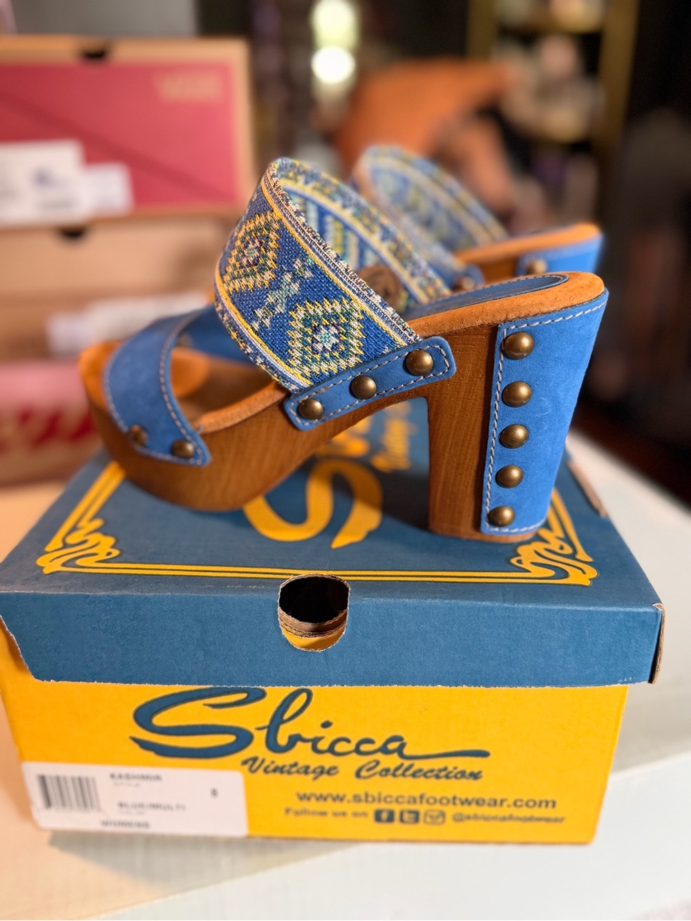 Sbicca KASHMIR Blue/multi Embroidered Platform Sandals